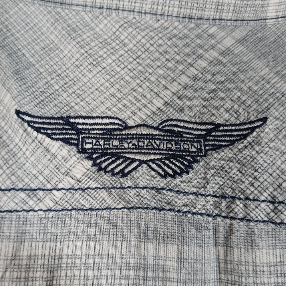 Harley Davidson Western Shirt Mens L Grey Plaid Pearl Snap 100% Cotton - Picture 8 of 10
